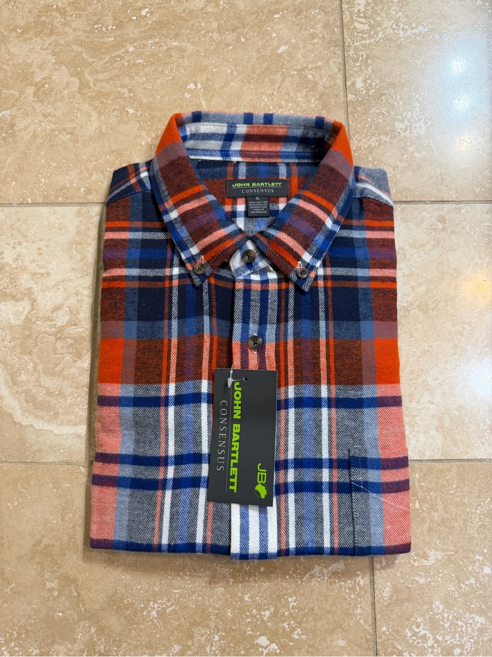 Men's Orange & Blue Plaid Button-Down Shirt